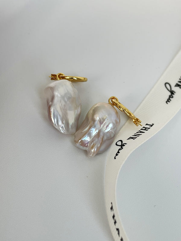 Elegant Baroque Pearl Huggie Hoops | Gold Plated Hypoallergenic Earrings