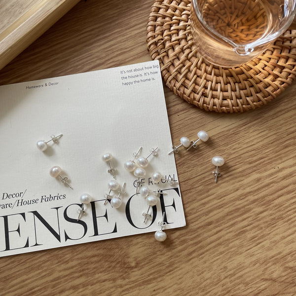 Elegant Mochi Pearl Ear Studs in Sterling Silver