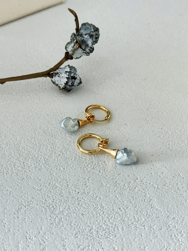 Playful & Elegant: Little Mustache Huggie Hoops with Baroque Pearl | Gold Plated  Earrings