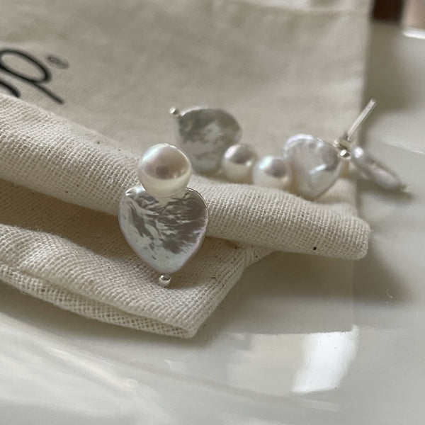 Adorable Fashion: Heart Shaped Pearl Stud Earrings (Sterling Silver) - The Perfect Gift
