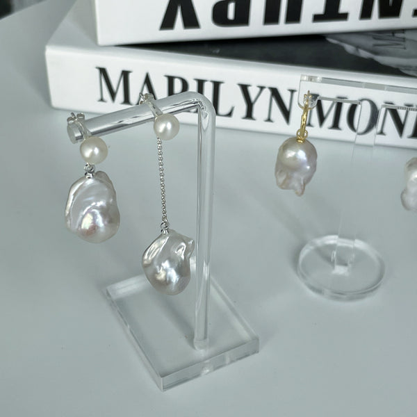 Style AB Baroque Pearl Earrings in Sterling Silver - Elegant and Timeless Design